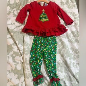 Festive Red Top and Green Christmas Lights Tree Leggings Set 6/9 months